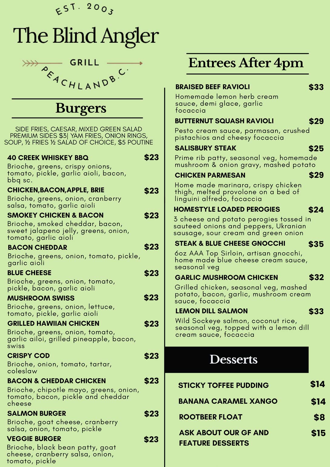 The Blind Angler Menu