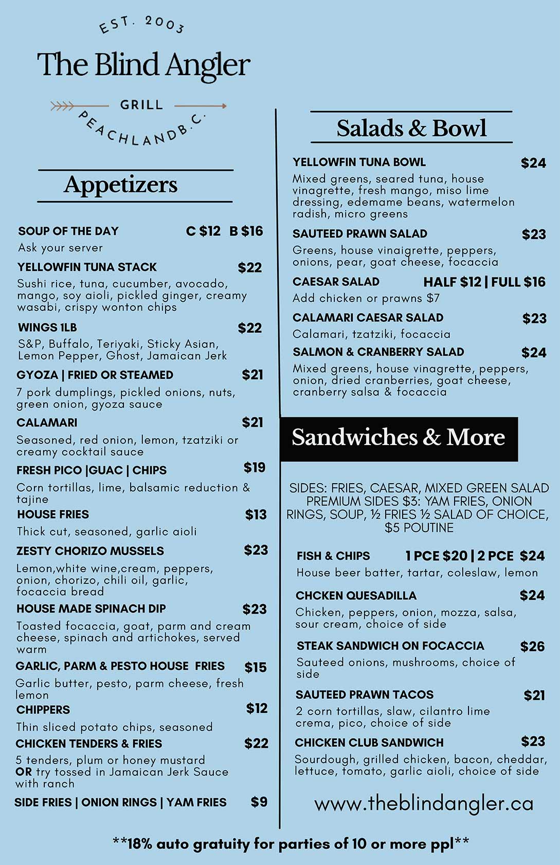 The Blind Angler Summer Menu